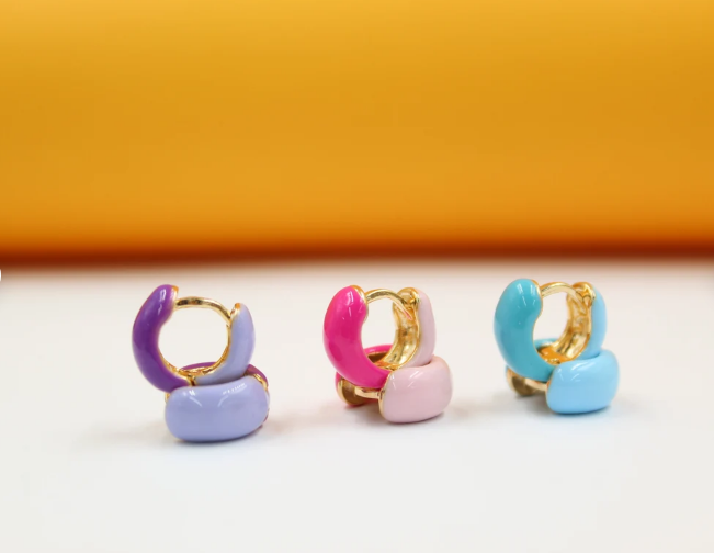 18K Gold Filled Enamel Small Huggie Earrings (K116A)
