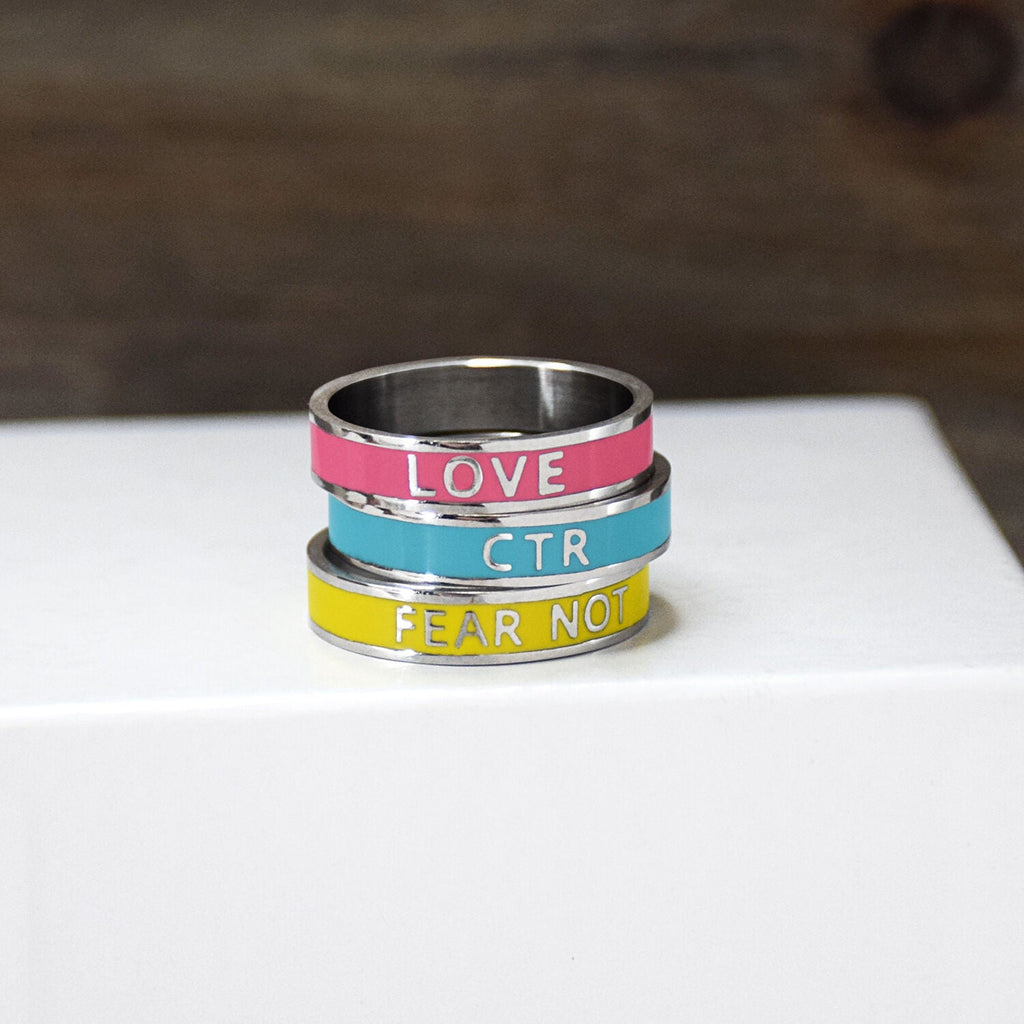 Enamel CTR Stainless Steel Ring 3 Pack in pink, yellow, and teal