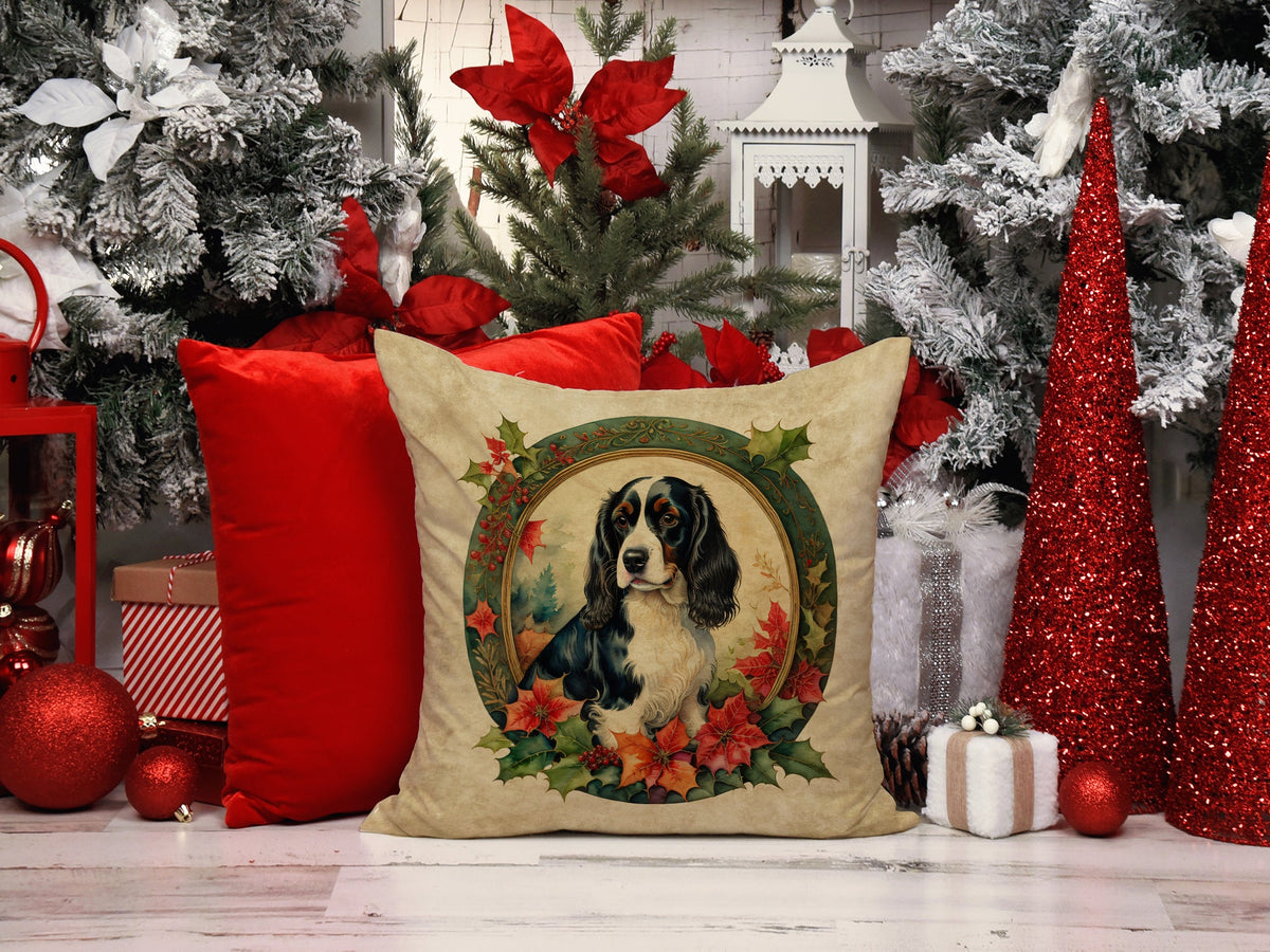 English Springer Spaniel Christmas Flowers Throw Pillow-4