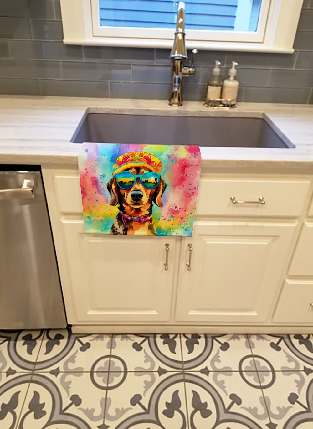 Dachshund Hippie Dawg Kitchen Towel-1