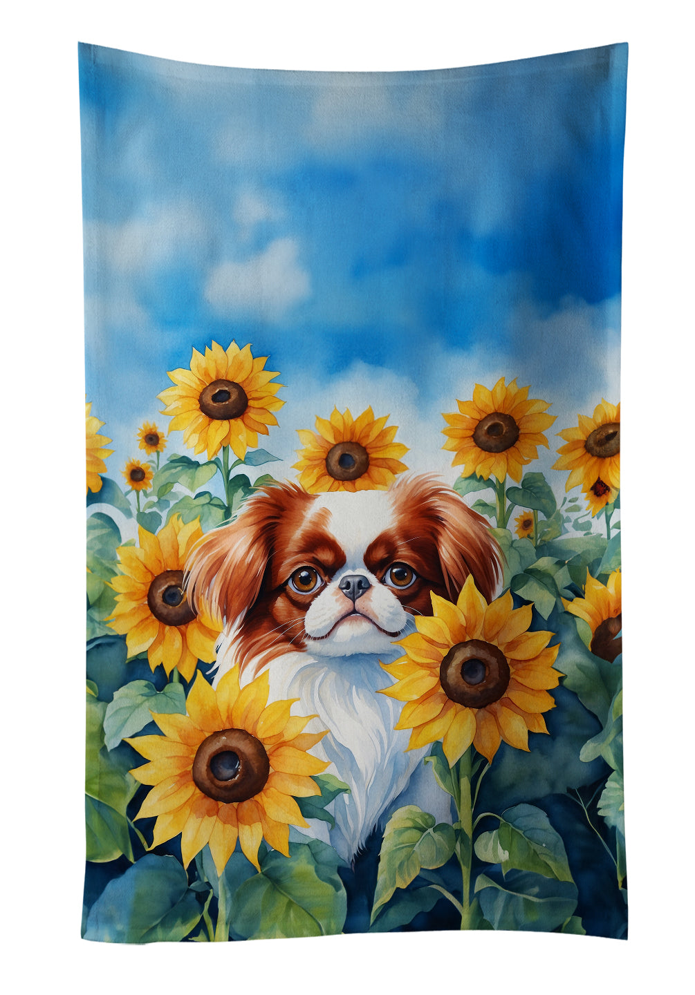 Japanese Chin in Sunflowers Kitchen Towel-0