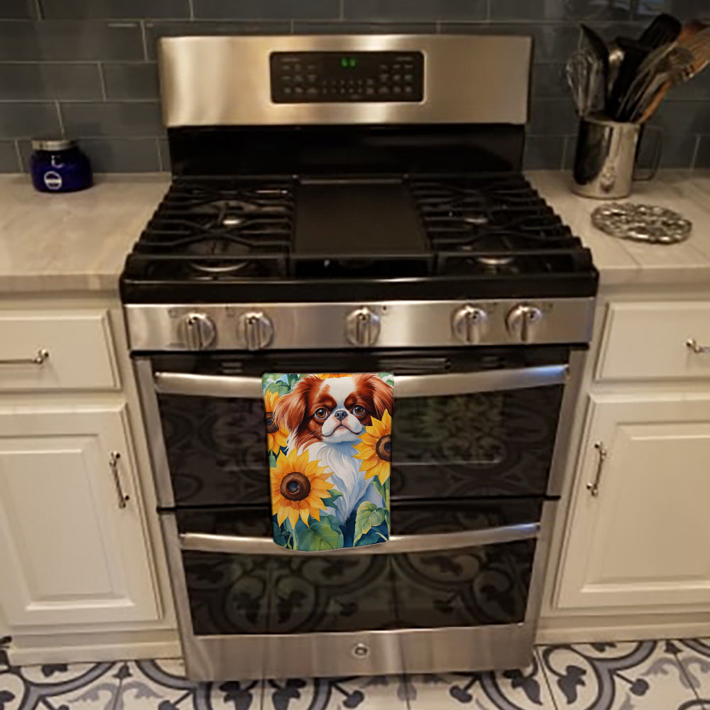 Japanese Chin in Sunflowers Kitchen Towel-2