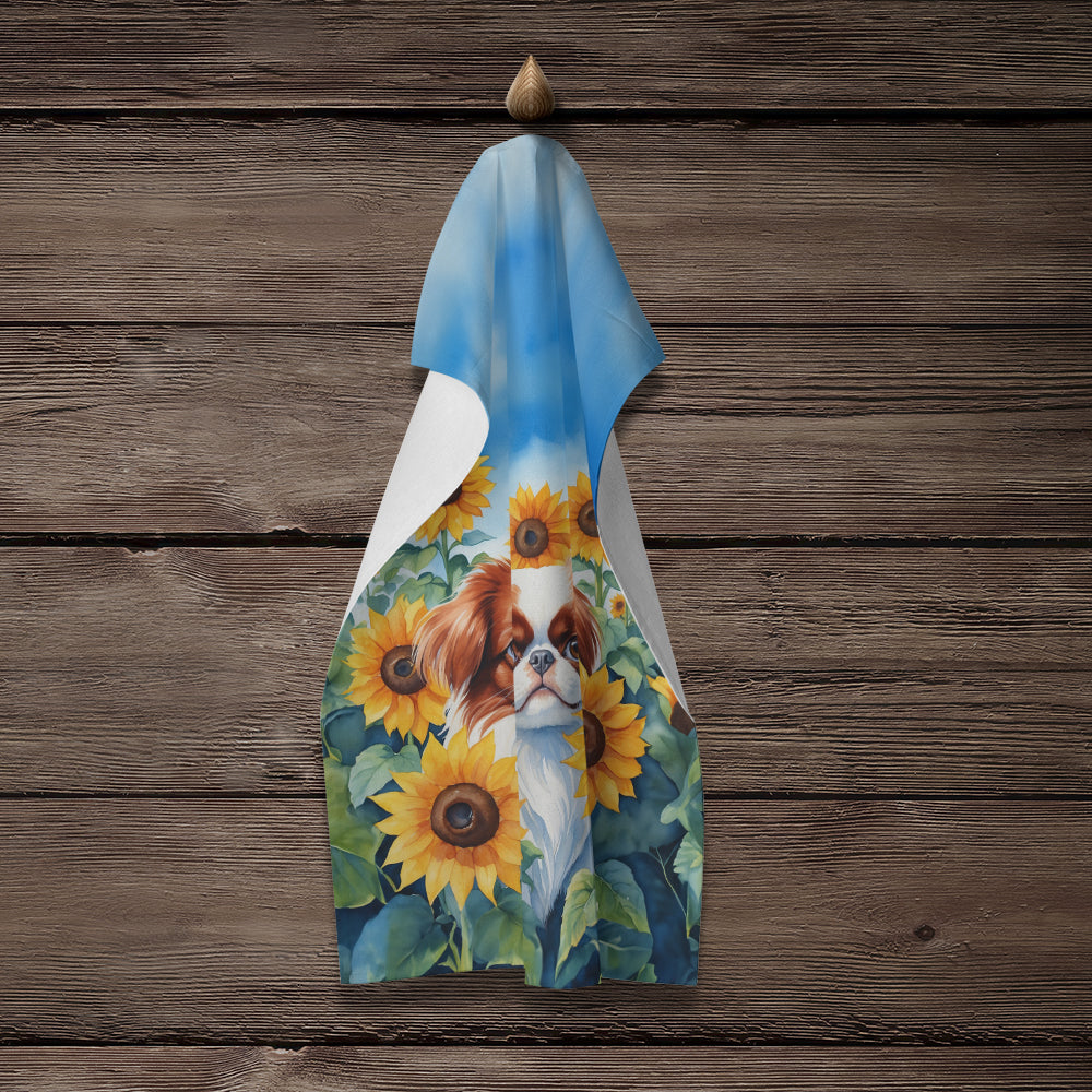 Japanese Chin in Sunflowers Kitchen Towel-3