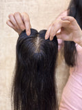 Hair Topper for Backcombed Hair | Silk Base | Natural Black | Straight | Remy Hair India-3